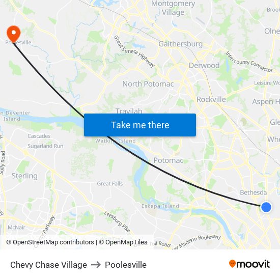 Chevy Chase Village to Poolesville map