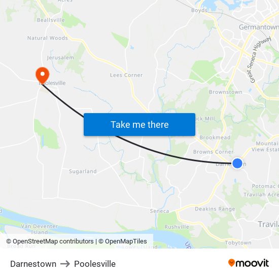 Darnestown to Poolesville map