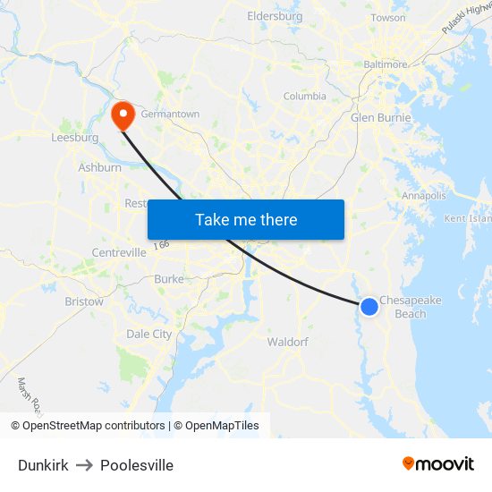 Dunkirk to Poolesville map