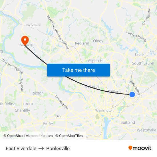 East Riverdale to Poolesville map