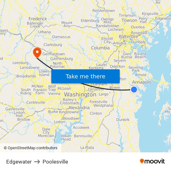 Edgewater to Poolesville map