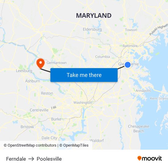 Ferndale to Poolesville map