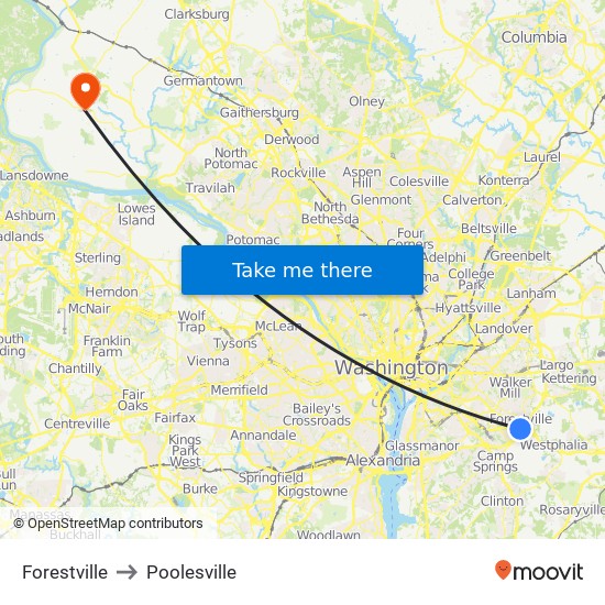 Forestville to Poolesville map
