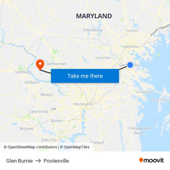 Glen Burnie to Poolesville map