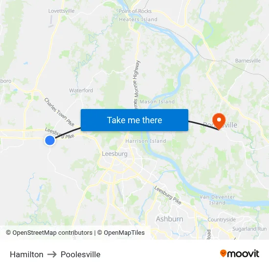 Hamilton to Poolesville map