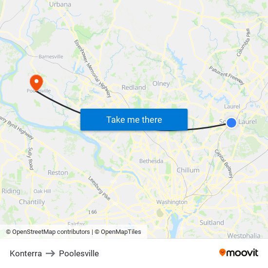 Konterra to Poolesville map