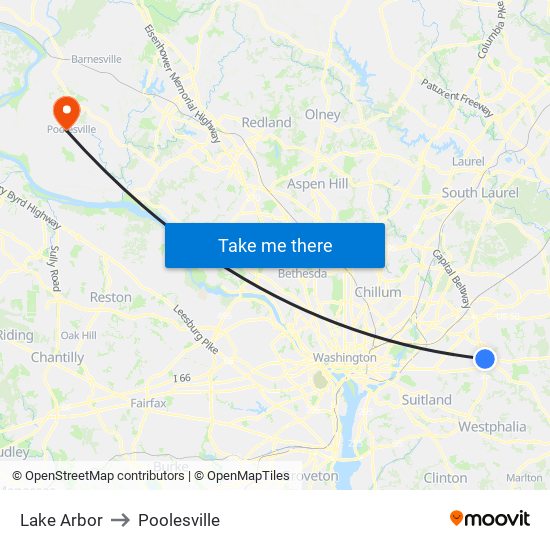 Lake Arbor to Poolesville map