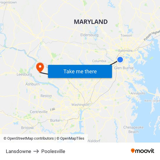 Lansdowne to Poolesville map