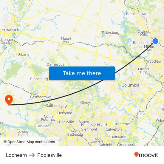 Lochearn to Poolesville map