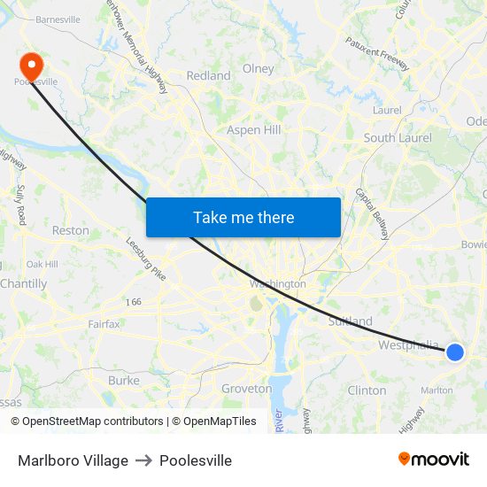 Marlboro Village to Poolesville map