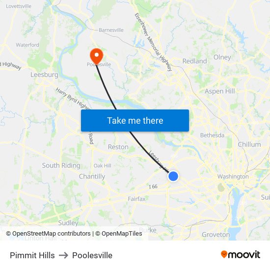 Pimmit Hills to Poolesville map