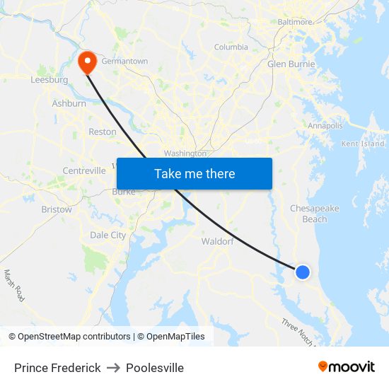 Prince Frederick to Poolesville map