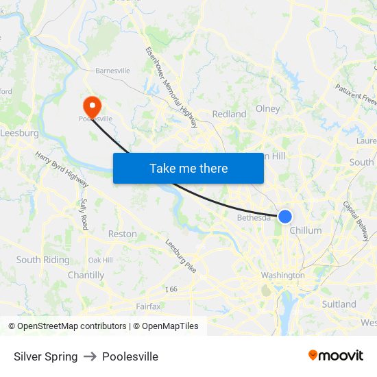 Silver Spring to Poolesville map