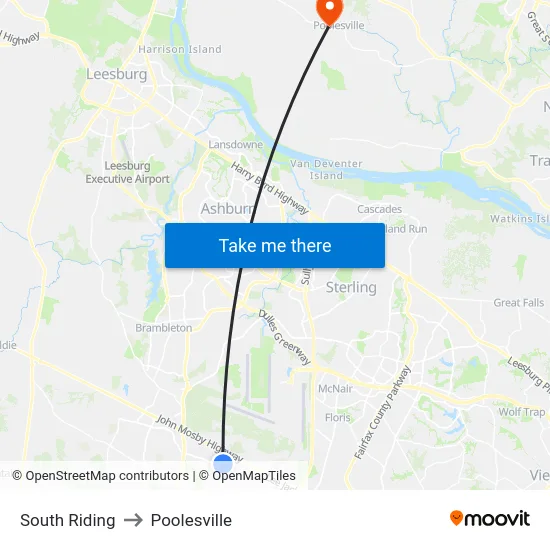 South Riding to Poolesville map