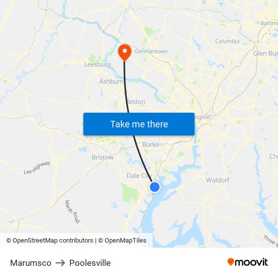 Marumsco to Poolesville map