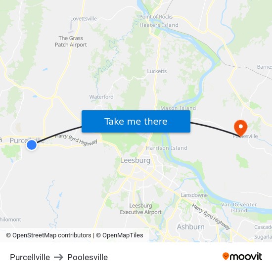 Purcellville to Poolesville map