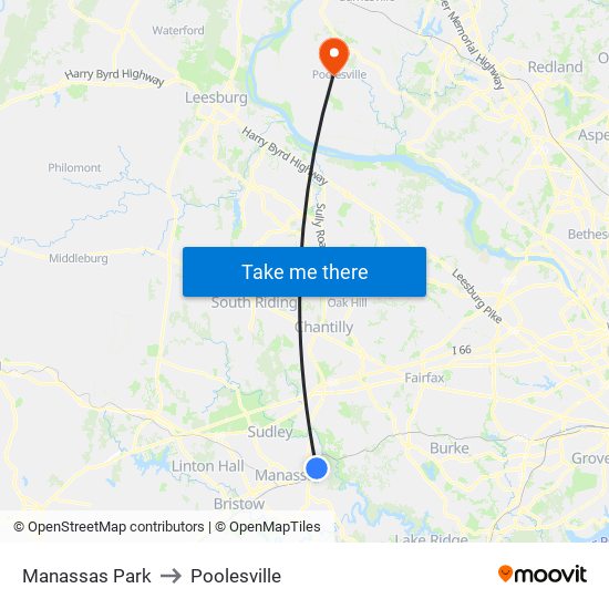 Manassas Park to Poolesville map