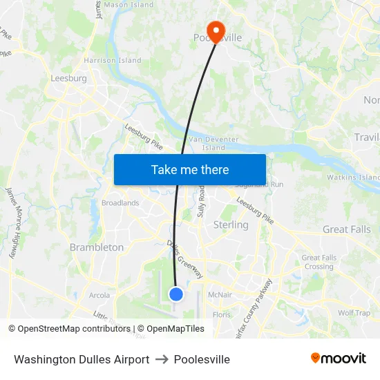 Washington Dulles Airport to Poolesville map