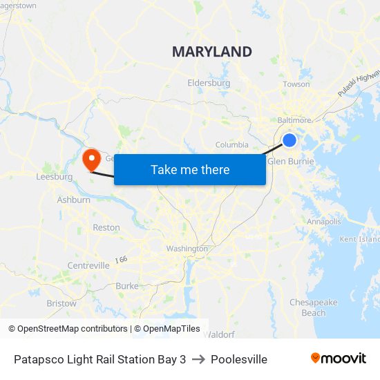 Patapsco Light Rail Station Bay 3 to Poolesville map