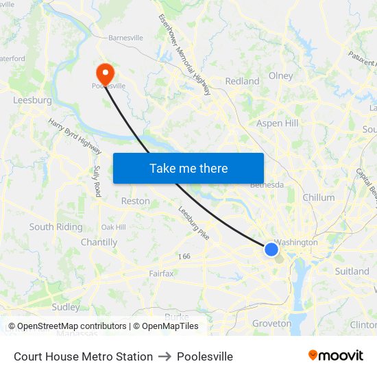Court House Metro Station to Poolesville map