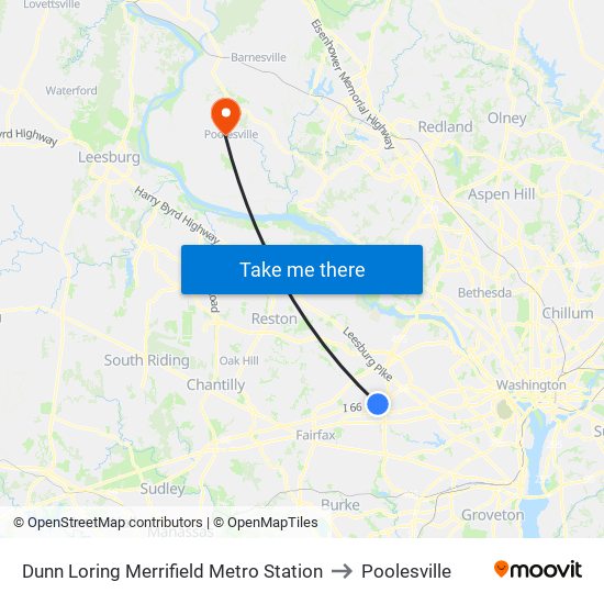 Dunn Loring Merrifield Metro Station to Poolesville map