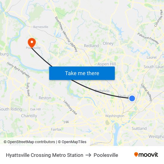 Hyattsville Crossing Metro Station to Poolesville map