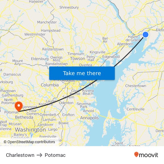 Charlestown to Potomac map