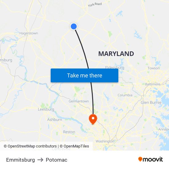 Emmitsburg to Potomac map