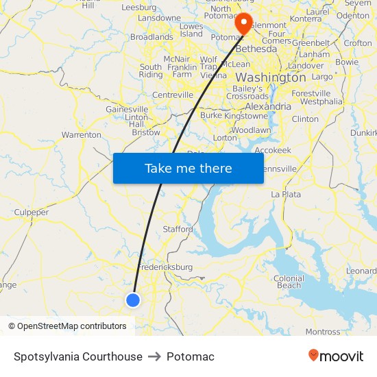 Spotsylvania Courthouse to Potomac map