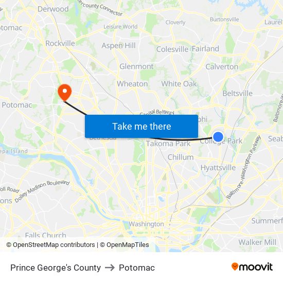 Prince George's County to Potomac map