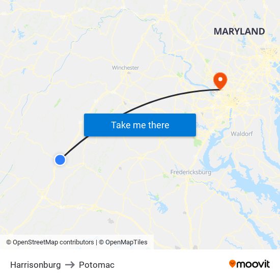 Harrisonburg to Potomac map