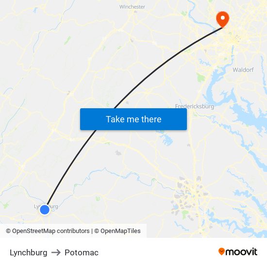 Lynchburg to Potomac map