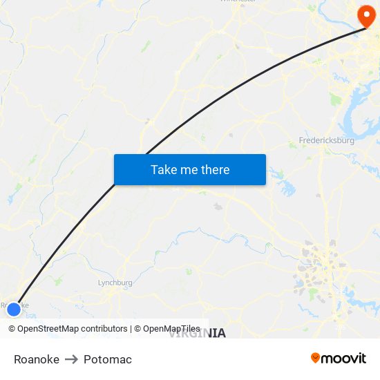 Roanoke to Potomac map
