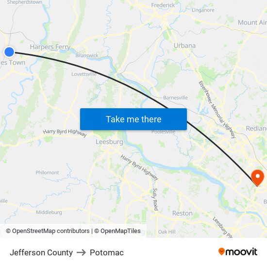 Jefferson County to Potomac map