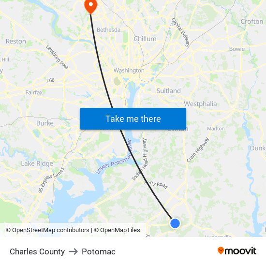 Charles County to Potomac map