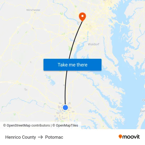 Henrico County to Potomac map