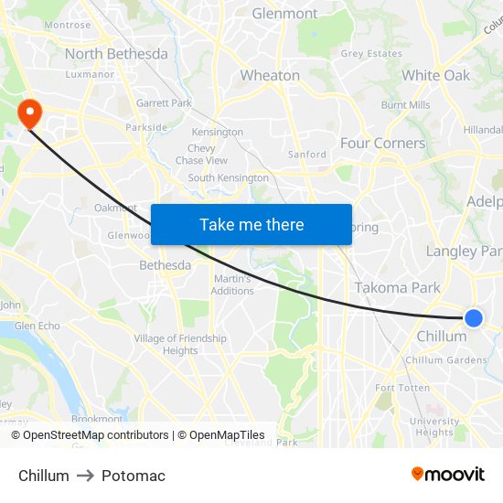 Chillum to Potomac map