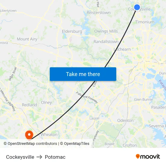 Cockeysville to Potomac map