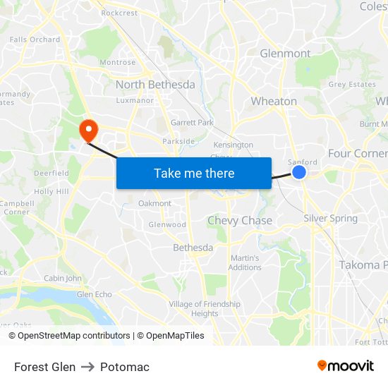 Forest Glen to Potomac map