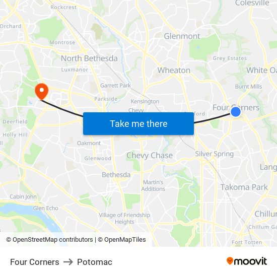 Four Corners to Potomac map