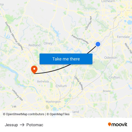 Jessup to Potomac map