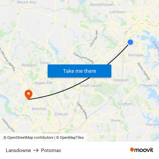 Lansdowne to Potomac map