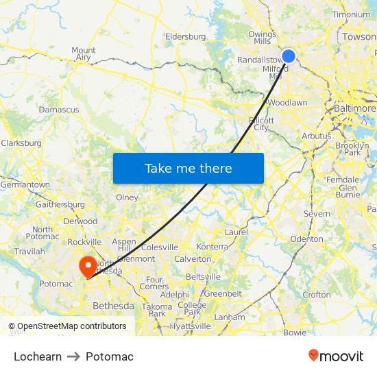 Lochearn to Potomac map