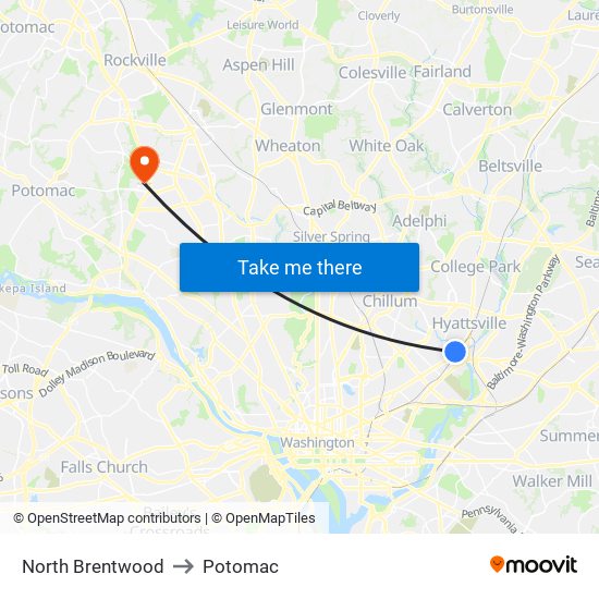 North Brentwood to Potomac map