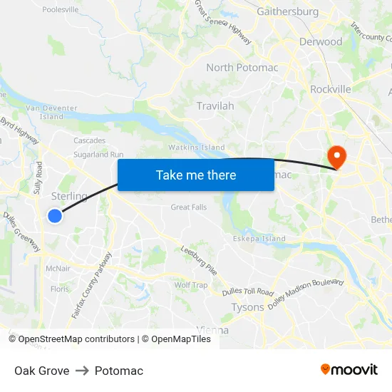 Oak Grove to Potomac map