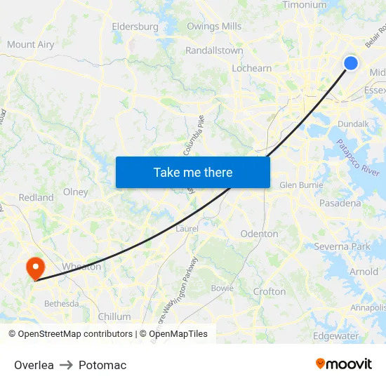Overlea to Potomac map