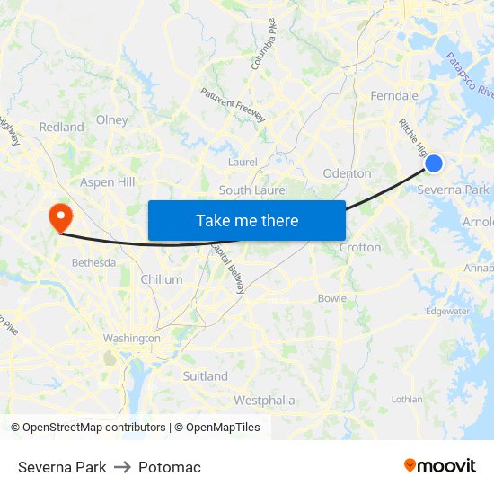 Severna Park to Potomac map