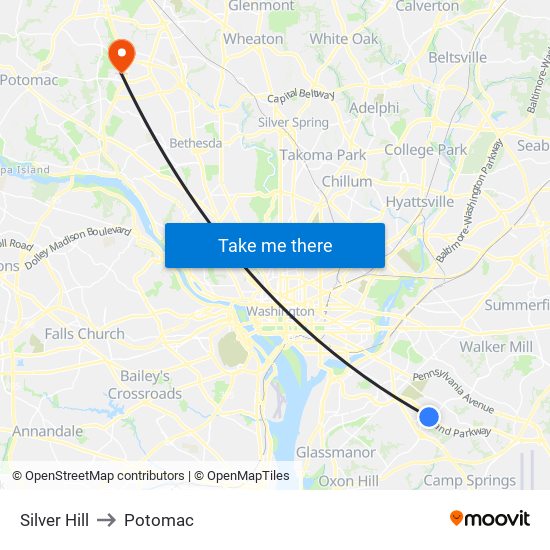 Silver Hill to Potomac map