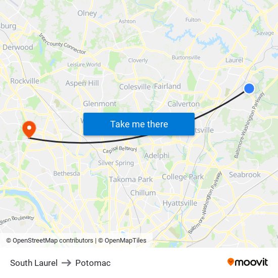 South Laurel to Potomac map