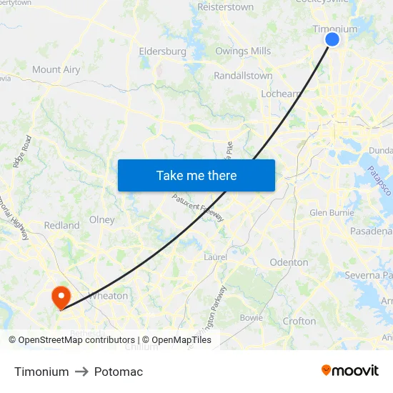 Timonium to Potomac map